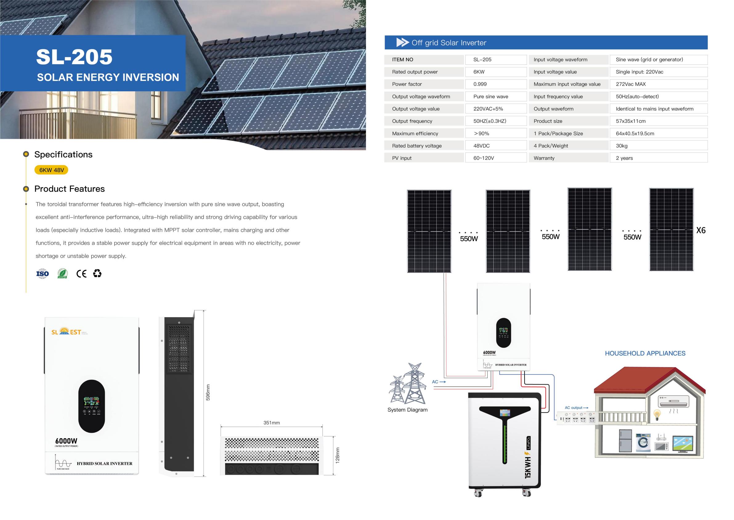Longlight-205 Off-grid Solar Inverter 6kW 48V
