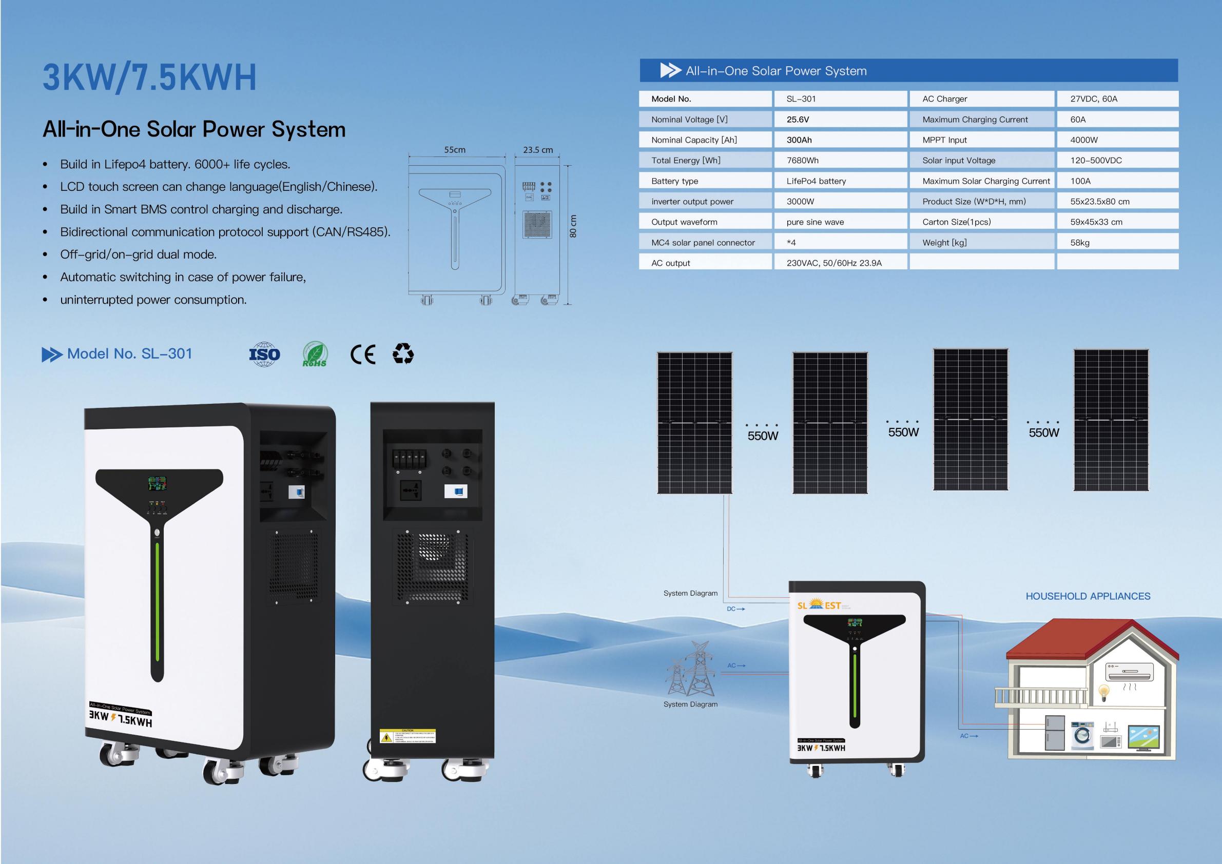 Longlight-301 All-in-One Solar Power System 3kW / 7.5kWh