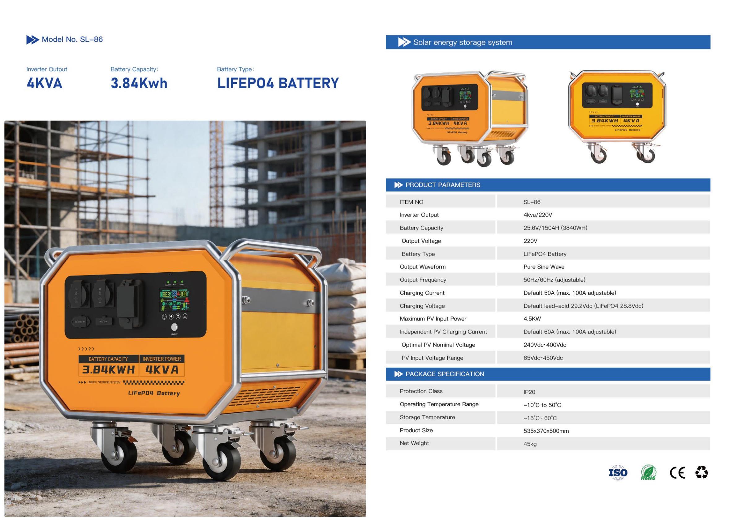 Longlight-86 Mobile Solar Generator 4kVA / 3.84kWh