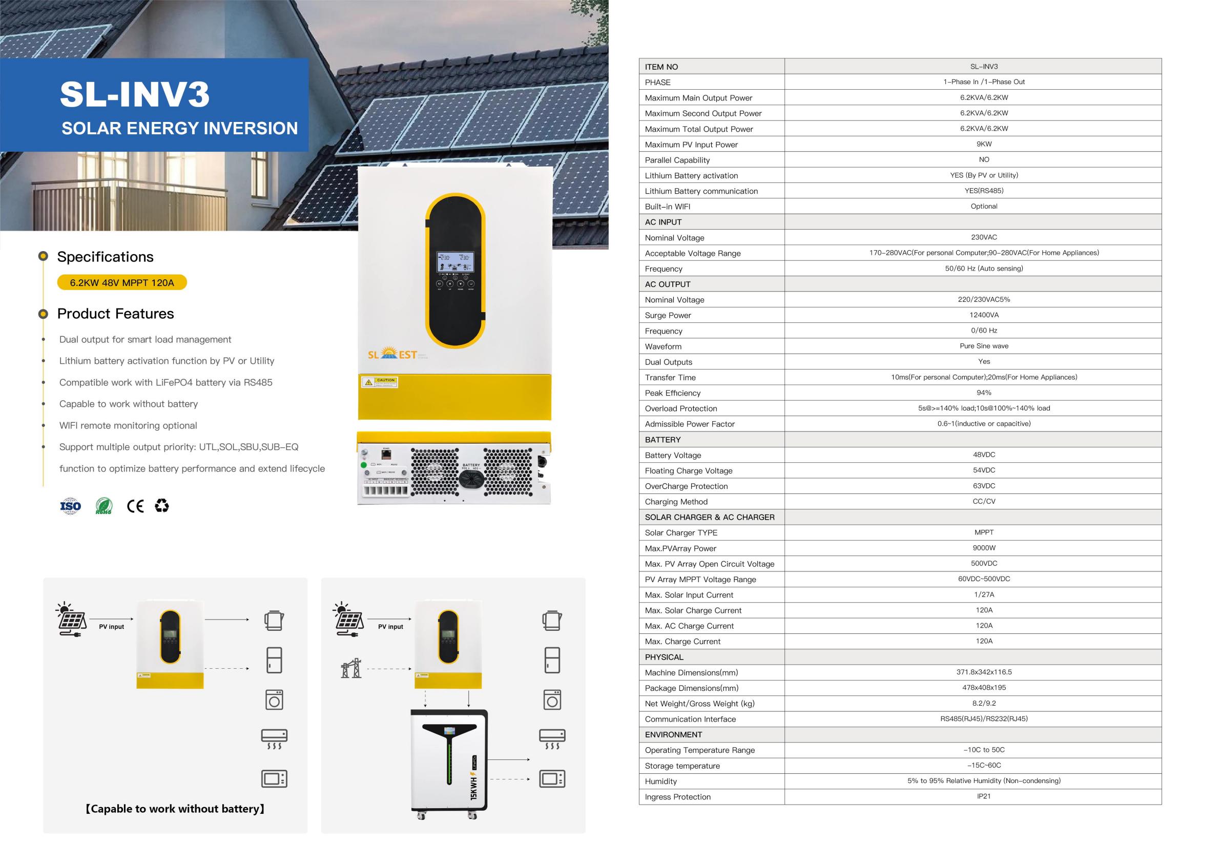 Longlight-INV3 Hybrid Solar Inverter 6.2kW 48V