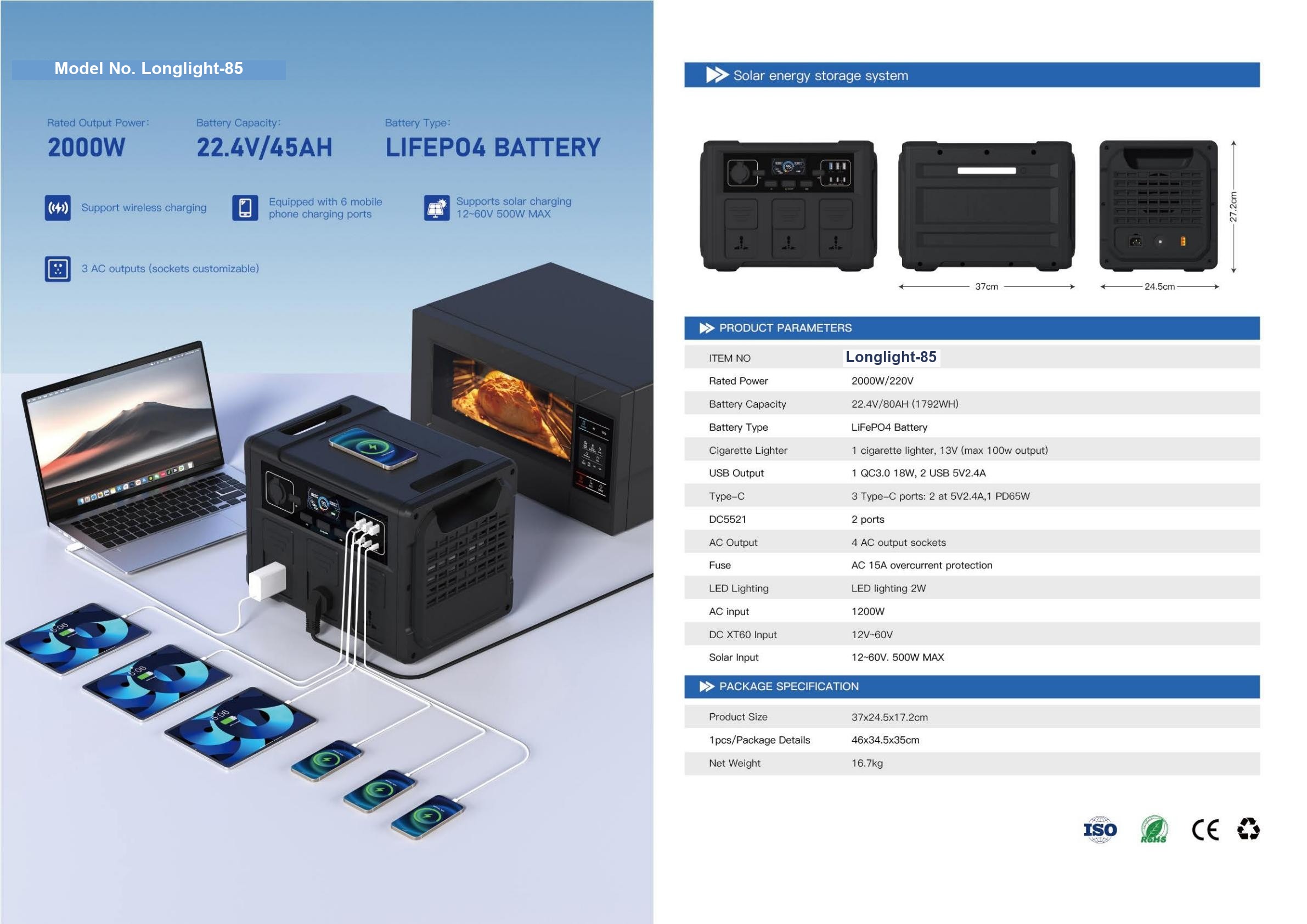 Longlight-85 Portable Solar ESS 2000W